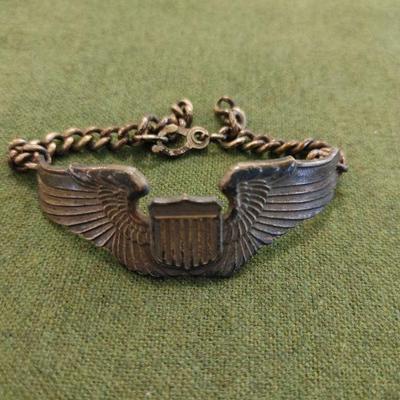 WWII US Army Air Force Pilot Wings Sterling Bracelet