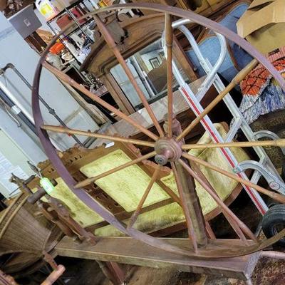 Lot 19 Large Spinning Wheel
for making thread, appears to be all complete Measurement of wheel 47