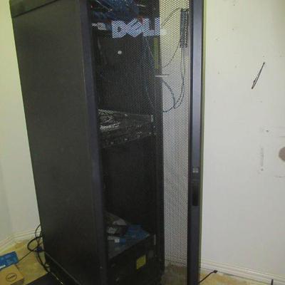 DELL SERVER CABINET POWEREDGE R320 R210 CISCO ROUTER YEASTAR ROUTER TRENDNET TC-P48C5E APC TRIPPLITE BACKUPS ETC. MUST PREVIEW