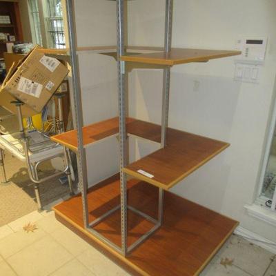 NICE WOODEN ADJUSTABLE STORE SHELF DISPLAY THAT MEASURES 33â€ X 48â€ X 65â€
