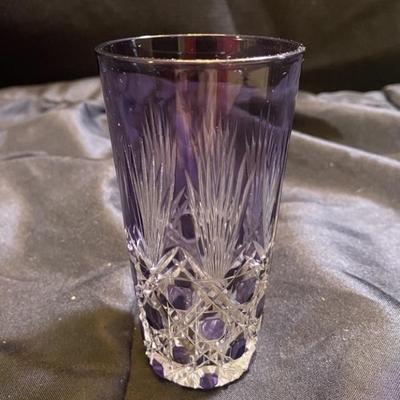 Bohemian Glass Purple Cut to Clear 4.5in Tumbler