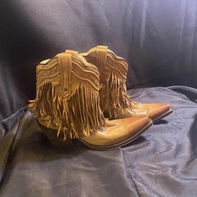 Ladies Corral Boots, Fringed Brown Leather, Sz 8Â½M