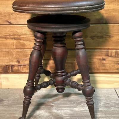 Antique Victorian Piano Stool w/ Glass Ball & Claw