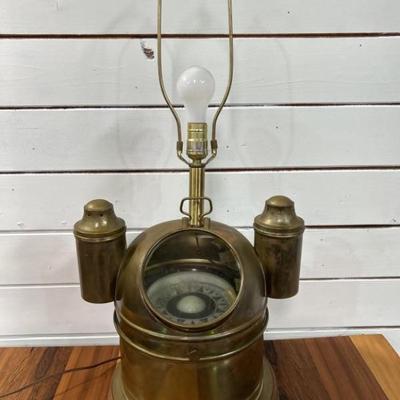 Vintage Brass Ship's Compass Binnacle Table Lamp