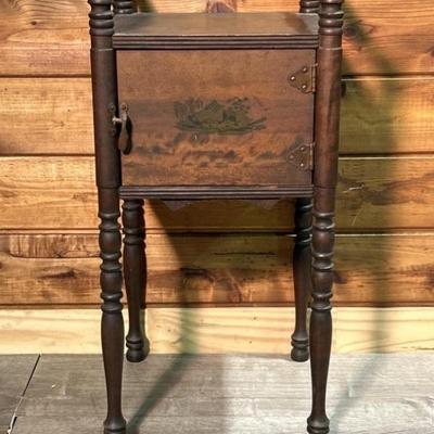 Antique Wooden Smoker's Cabinet w/ Turned Legs