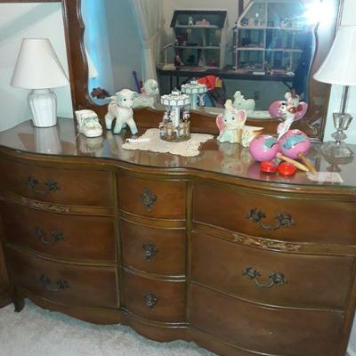 vintage French Provincial dresser with mirror and bedframe