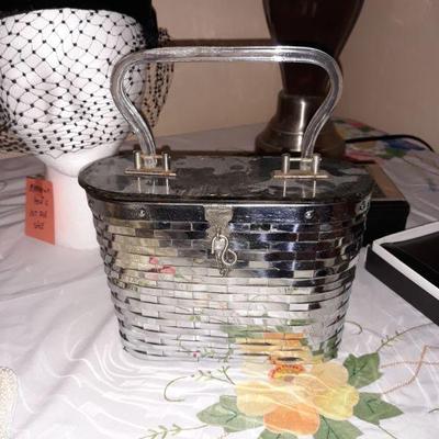 vintage chrome basket weave purse