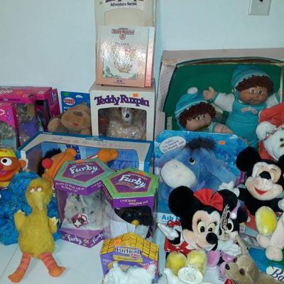 Sesame Street and Disney dolls. Cabbage Patch twins, Furby's, and more.