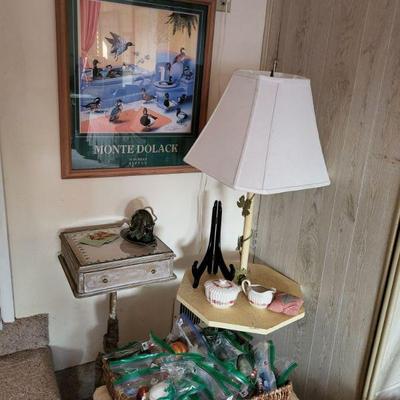 Old sewing bird lamp signed primt