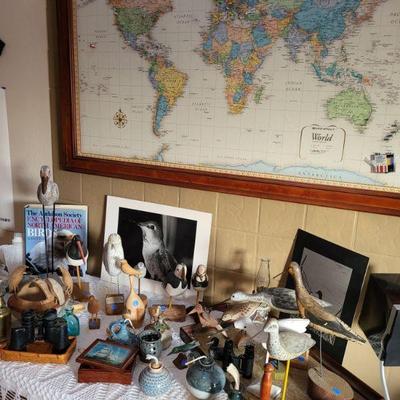 Hand carved wood birds and small lamps