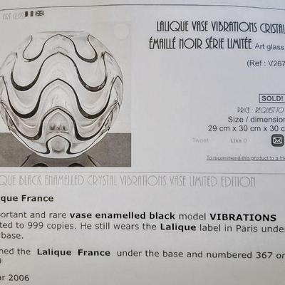 Important & Rare LALIQUE France black enamelled crystal vibrations art glass vase limited edition. 367 / 999