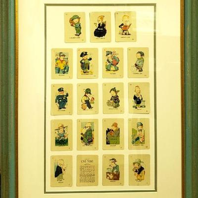 Framed vintage Old Maid's playing cards.