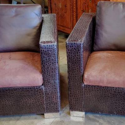 Gorgeous pair of MINOTTI (Made in Italy) leather & suede lounge chairs.