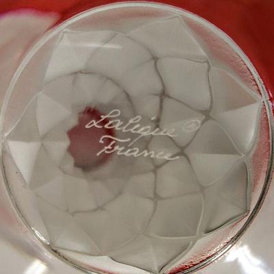 Pair of Lalique France crystal frosted & clear candlesticks.