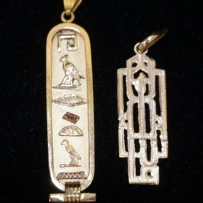 1038	TWO 18K YELLOW GOLD PENDANTS, COMBINED WEIGHT 3.50 DWT
