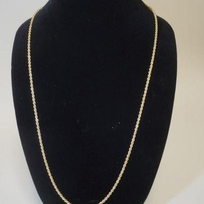1032	14K YELLOW GOLD HOLLOW ROPE CHAIN, 4.25 DWT
