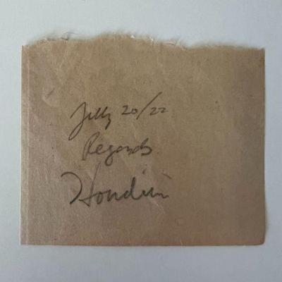 Harry Houdini magician signed paper