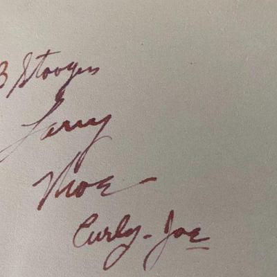 3 Stooges signed autograph book slip