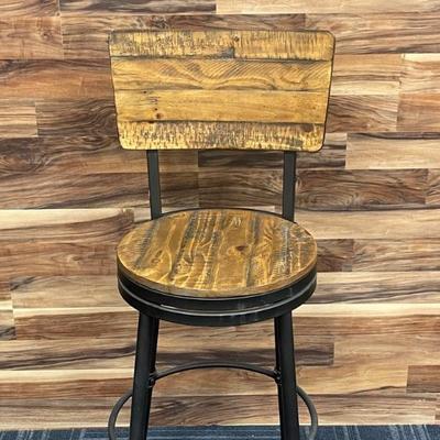Bar Height wood and black iron stools.  These are brand new, never been used.  Bought less than 6 months ago.  
46H x floor to seat 40H x...