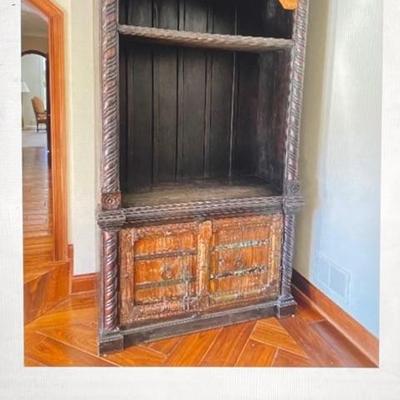 Wood display/bar cabinet with antique doors.  Add glass shelves for a stunning bar.  51.5W x 94H 25D $650.00