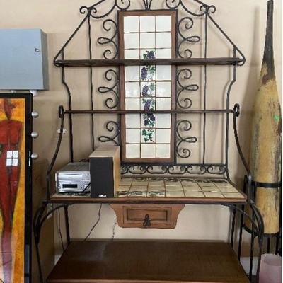 Iron and Tile Bakers Rack with wood shelves  51W x 88H x 21D $200.00