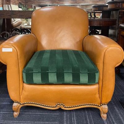 Set of 2 leather chairs with green accent, and leather ottoman 
Chair Overall
39Wx36Hx36D
Ottoman 
33x41x17H
$400.00 each piece