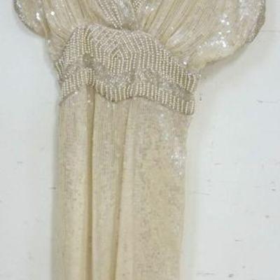 1110	BEAUTIFUL BEADED EVENING GOWN BY JUDITH ANN CREATIONS, SILK SHELL
