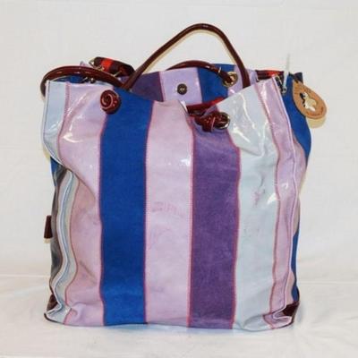 1088	CATERINA LUCCHI MULTI COLORED STRIPE LEATHER TOTE MADE IN ITALY. APPROXIMATELY  15 1/2 IN L X 1 1/2 IN H X 6 IN
