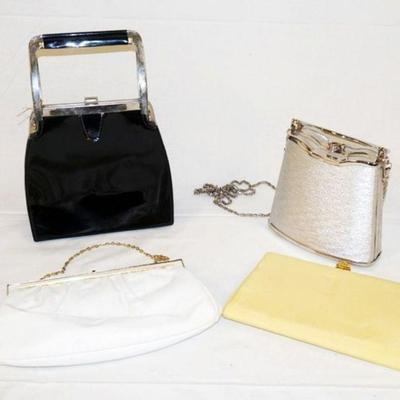 1076	GROUP OF 4 VINTAGE EVENING BAGS, WHITE ONE IS ETRA
