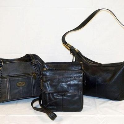 1104	3 BLACK LEATHER BAGS INCLUDING 2 FOSSIL AND B.O.C.
