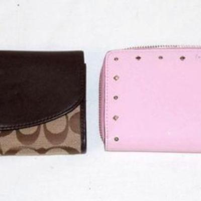 1071	2 COACH WALLETS BROWN SIGNATURE AND PINK STUDDED PATENT LEATHER
