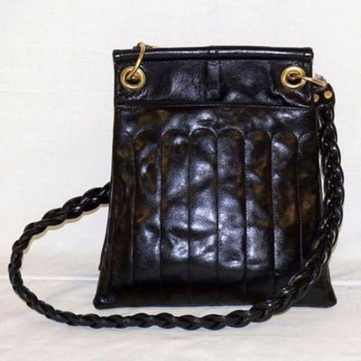 1057	CLEO & PATEK, PARIS BLACK LEATHER SHOULDER BAG WITH BRAIDED STRAP, APPROX IMATELY 11 IN L X 13 IN H
