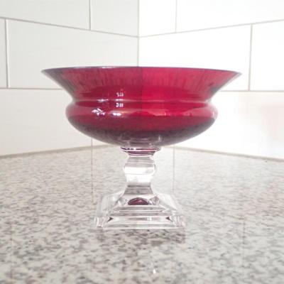Cranberry glass candy dish