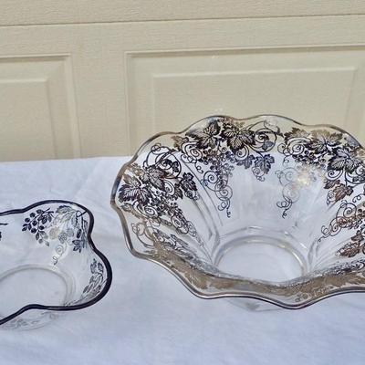 Silver plated glass fruit and candy dish