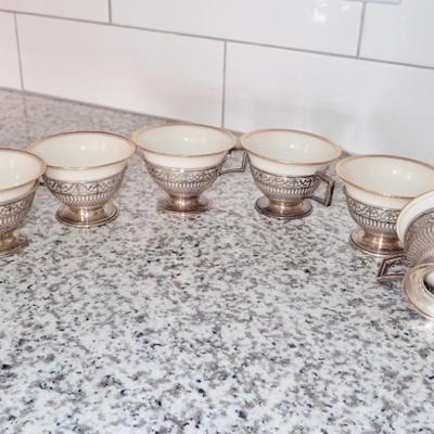 Tiffany & Co Sterling Silver Set of 6 
Coffee Tea Cup Holder  29.75 g Lenox Cup
