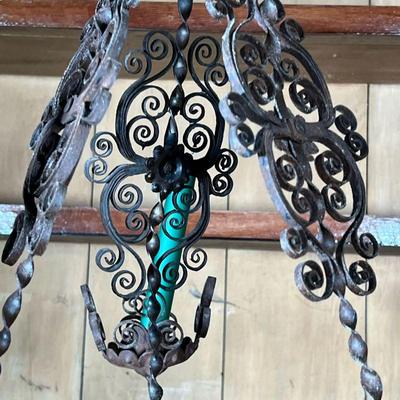 CAST METAL CHANDELIER  |  Large three-arm candle chandelier with intricate scrollwork and bird devices - h. 33 x dia. 18 in.