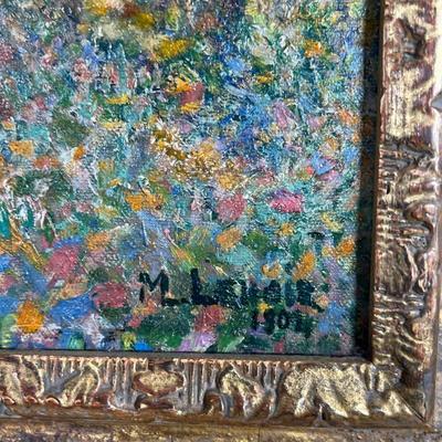 M. LENOIR PAINTING  |  Pointillist landscape
Oil on canvas
Signed and dated 1904 lower right, in a gilt frame
19 x 26.75 in. (stretcher)...