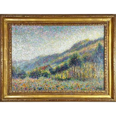 M. LENOIR PAINTING  |  Pointillist landscape
Oil on canvas
Signed and dated 1904 lower right, in a gilt frame
19 x 26.75 in. (stretcher)...