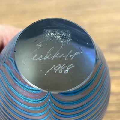 ROBERT EICKHOLT GLASS PAPERWEIGHT  |  Robert Eickholt studio art glass 1988 paperweight signed and dated on the bottom - h. 4.25 x dia....
