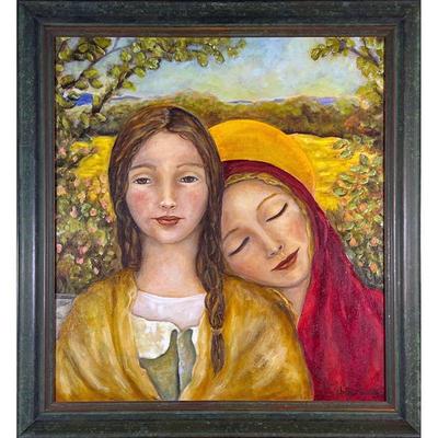 HEIDI GOODYEAR (NEW MEXICO, 20TH C.)  |  Two figures
Oil on canvas
Showing two figures before a field, one styled as the Madonna, signed...
