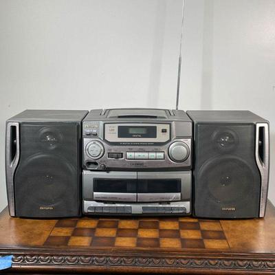 AIWA PORTABLE STEREO  |  "Boom box" with CD player and two tape decks, model CA-DW420 - w. 24 in.