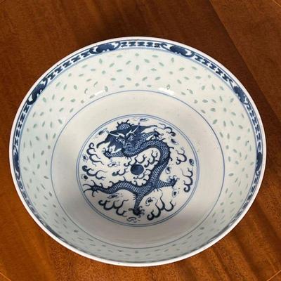 (3pc) CHINESE BOWLS  |  Blue and white decorated bowls with pass-through decorations around the body, including two of similar small size...