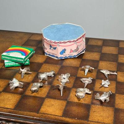 (12pc) REED & BARTON ANIMAL PARADE  |  Cast metal animal figures with openings for holding candles - h. 2.5 in. (tallest)
