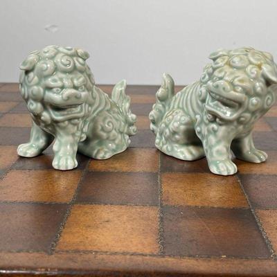 (2pc) JAPANESE KOMAINU SALT & PEPPER SHAKERS  |  Pair of komainu made in Japan - l. 3.5 x w. 2 x h. 3 in.
