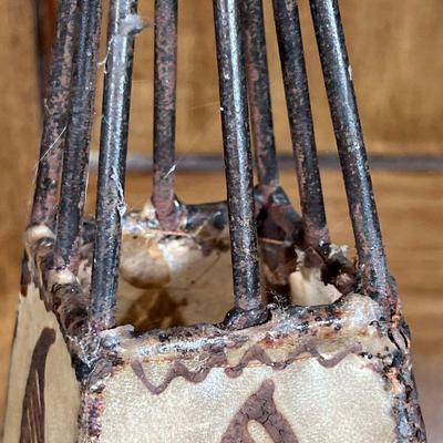 (2pc) WROUGHT IRON DRUMSKIN SHADES  |  Each decorated with pattern - h. 44 in. (tallest)