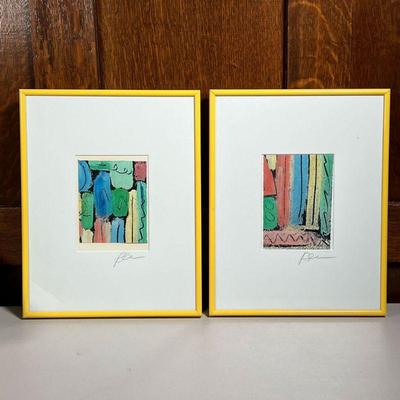 PAIR PASTEL ARTWORKS  |  Uniformly framed, possibly pastel on paper or prints on handmade paper, each pencil signed on the mat lower...