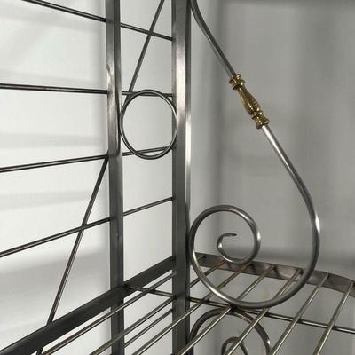 BRASS BAKERS RACK  |  With four shelves and scrolled accents - l. 41 x w. 16 x h. 83 in.