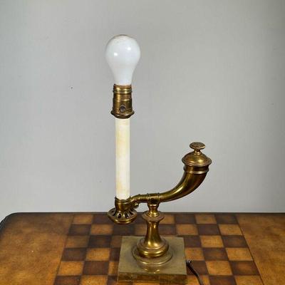 BRASS TABLE LAMP  |  Candlestick holder electrified - w. 7 x h. 19 1/2 in. (overall)