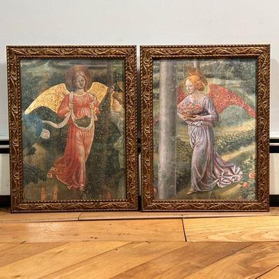 (2pc) PAIR ANGEL PRINTS  |  Showing winged angels - w. 13.5 x h. 17.5 in. (frame)