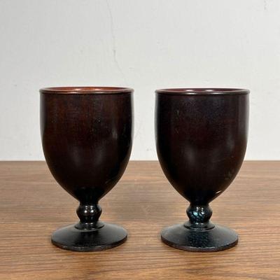 (2pc) PAIR WOOD GOBLETS  |  Turned wood - h. 5.5 x dia. 3.25 in.